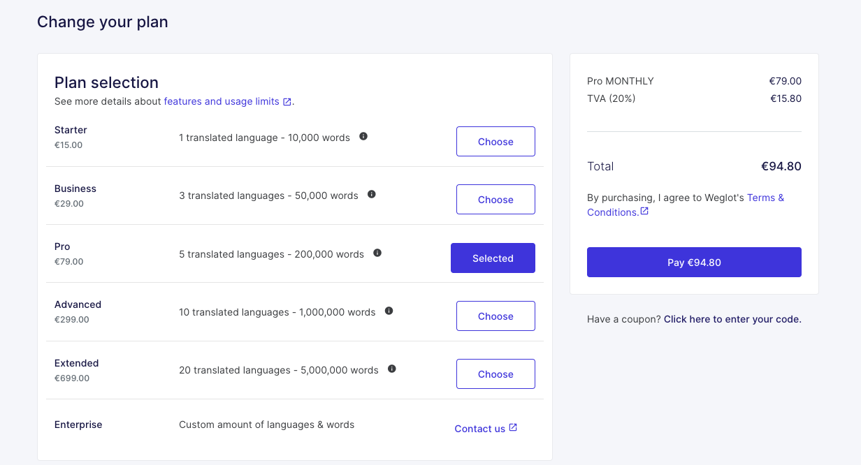 Selecciona tu plan weglot Cupón exclusivo Weglot noviembre 2025: 15 % de descuento de por vida + 3 meses gratis